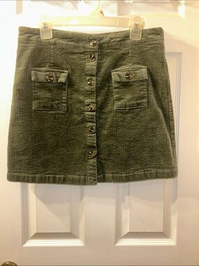 Umgee Olive Green Corduroy Button-Front Mini Skirt
